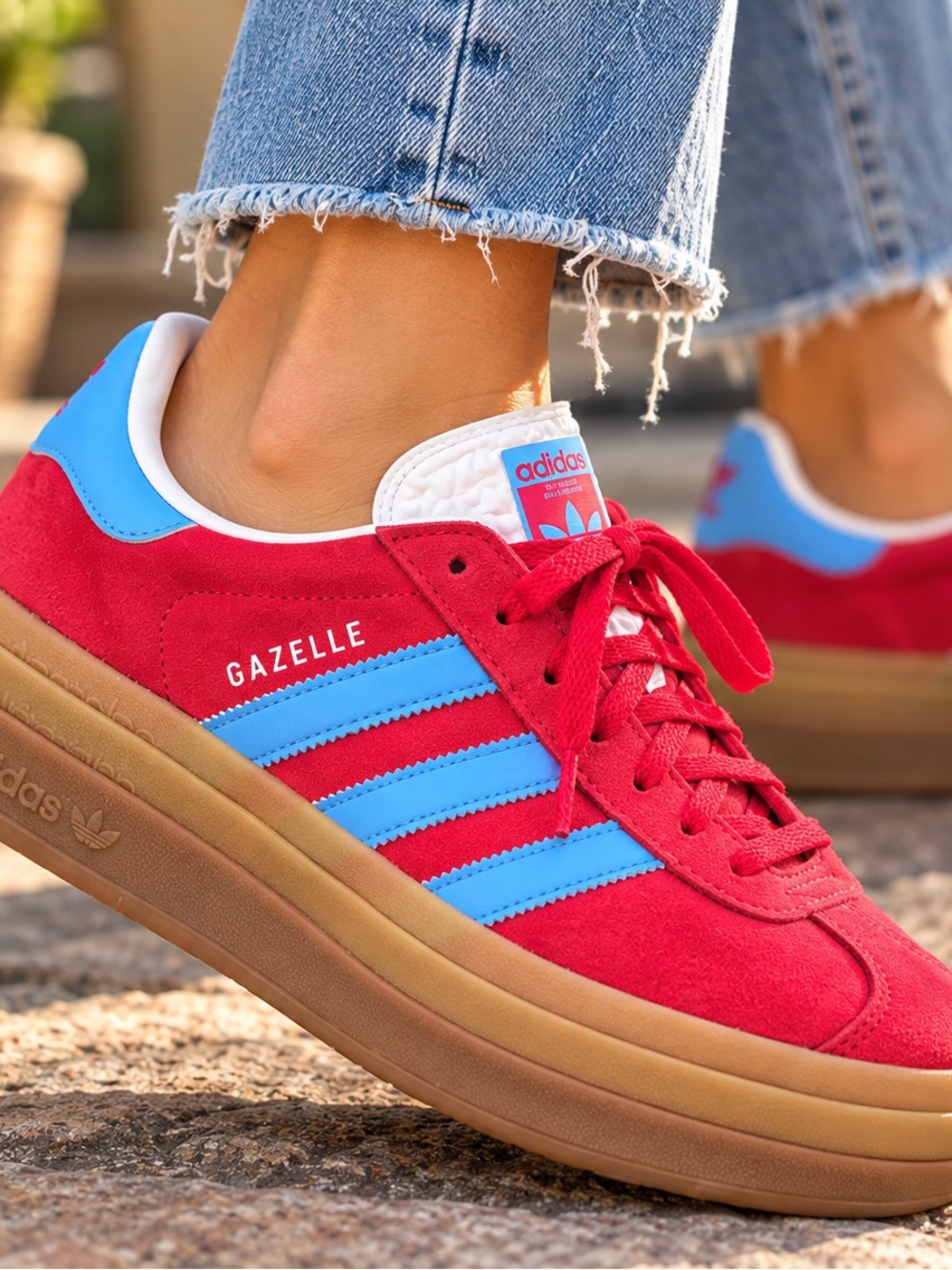 Adidas Gazelle Retro Red & Blue Suede Sneakers with Triple Gum Sole